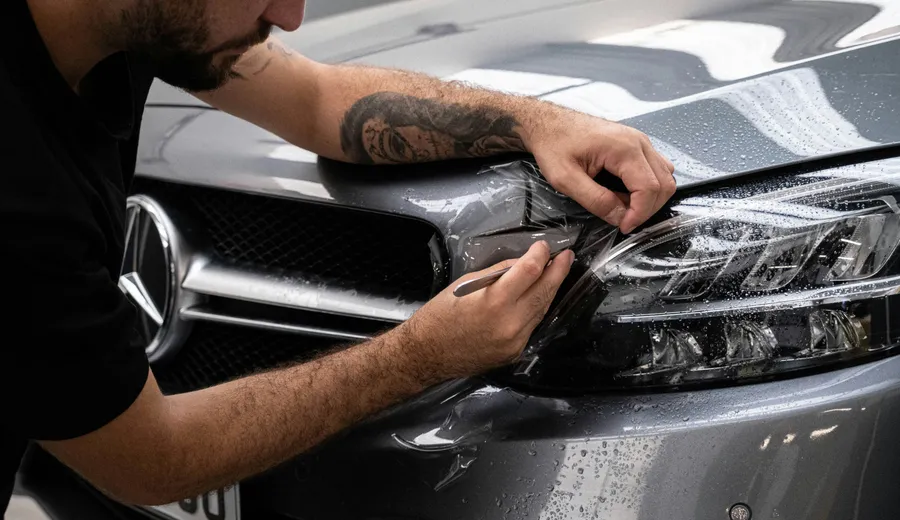 Paint protection film being applied to a front bumper at Detail Now